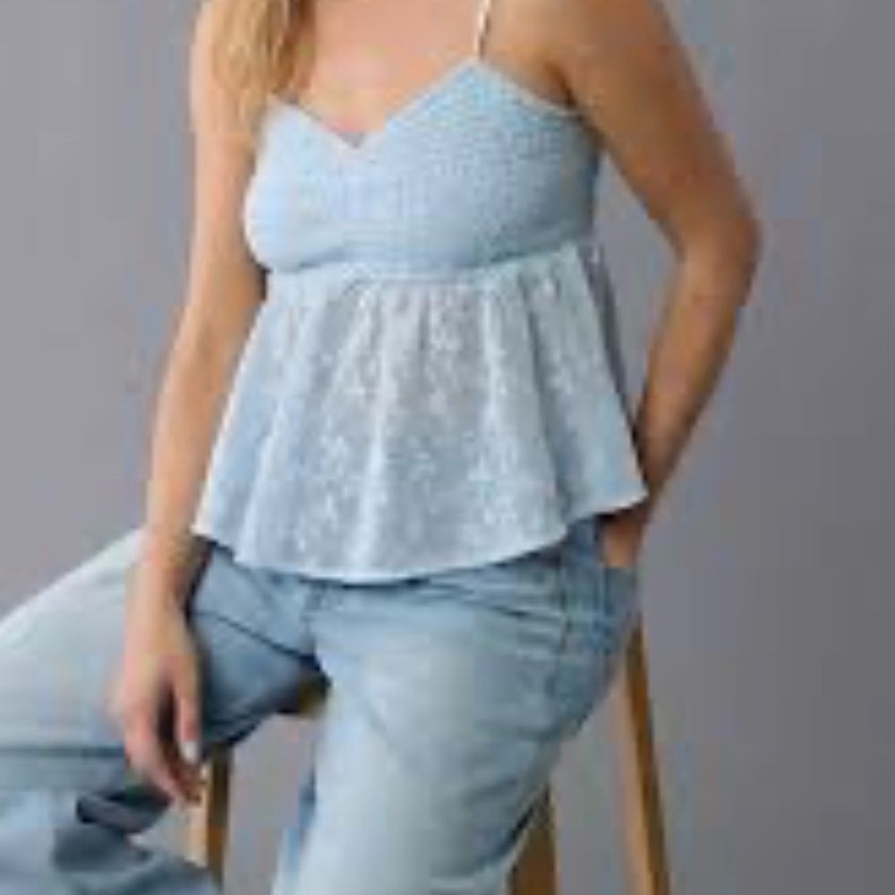 American Eagle Light Blue Lace Peplum Camisole Top - Women